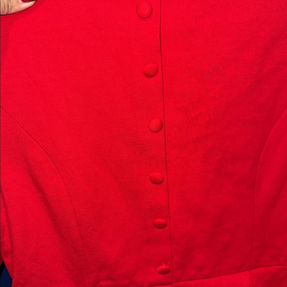 Red Peplum Sheath Dress | Medium-Large Fit | Gold Accent Detail ❤️ - Picture 16 of 17